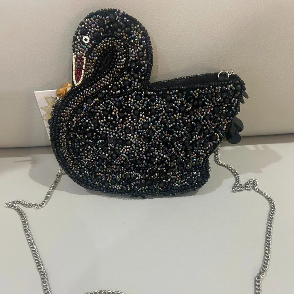 From India to You Black Swan Beaded Sequin Bag Crossbody Tik Tok Viral RARE NWT